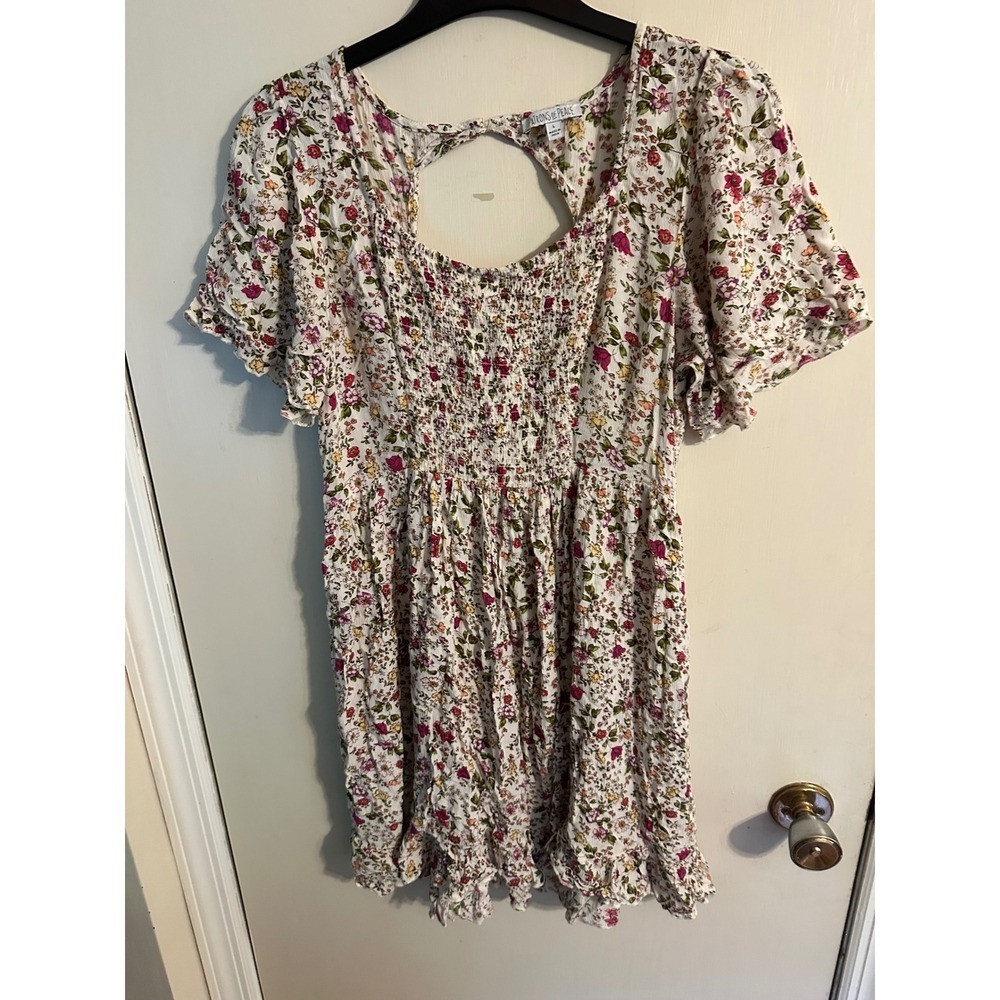 Patrons of Peace Floral Mini Dress Womens Size L Short Sleeve Cottagecore